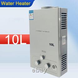 10L LPG Tankless Water Heater Instant Hot Water Heater Camping Shower silver