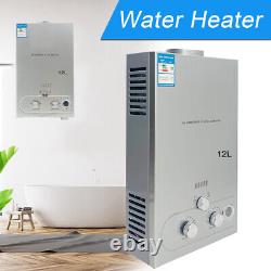 12L 24KW LPG Propane Gas Tankless Hot Water Heater with Shower Kit 3.2GPM Gray