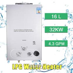 16L 32KW Hot Water Heater LPG Propane Gas Tankless Instant Boiler With Shower Kit