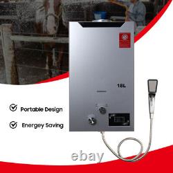 18L Tankless Hot Water Heater Boiler with Shower Head LPG Propane Gas Home Silver