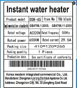 220V 6500W Instant Electric Tankless Hot Water Heater Boiler Whole House IPX4