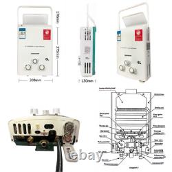 6L Instant Hot Water Heater Kit Portable Tankless Boiler LPG Propane Gas Shower