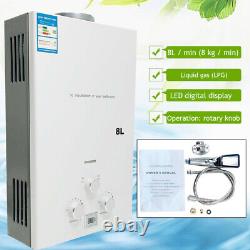 LPG Tankless Water Heater Propane Gas Digital Display 8L/min Wall-Mounted White