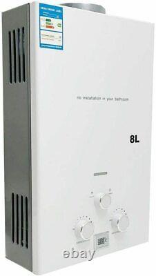 LPG Tankless Water Heater Propane Gas Digital Display 8L/min Wall-Mounted White