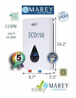 Chauffe-eau Sans Réservoir Électrique Marey Eco150 Remis À Neuf Best 3.5 Gpm 220v 14.6kw