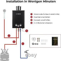Chauffe-eau à gaz sans réservoir de 6L, chaudière instantanée au propane LPG pour douche de camping en extérieur