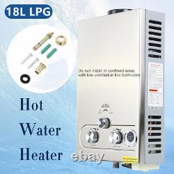 Chauffe-eau au gaz propane sans réservoir de 18 L, chaudière instantanée au GPL pour douche de camping en extérieur.
