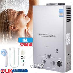 Chauffe-eau portable à gaz de 16L pour douche chaude en camping, instantané en extérieur, 32KW, UK